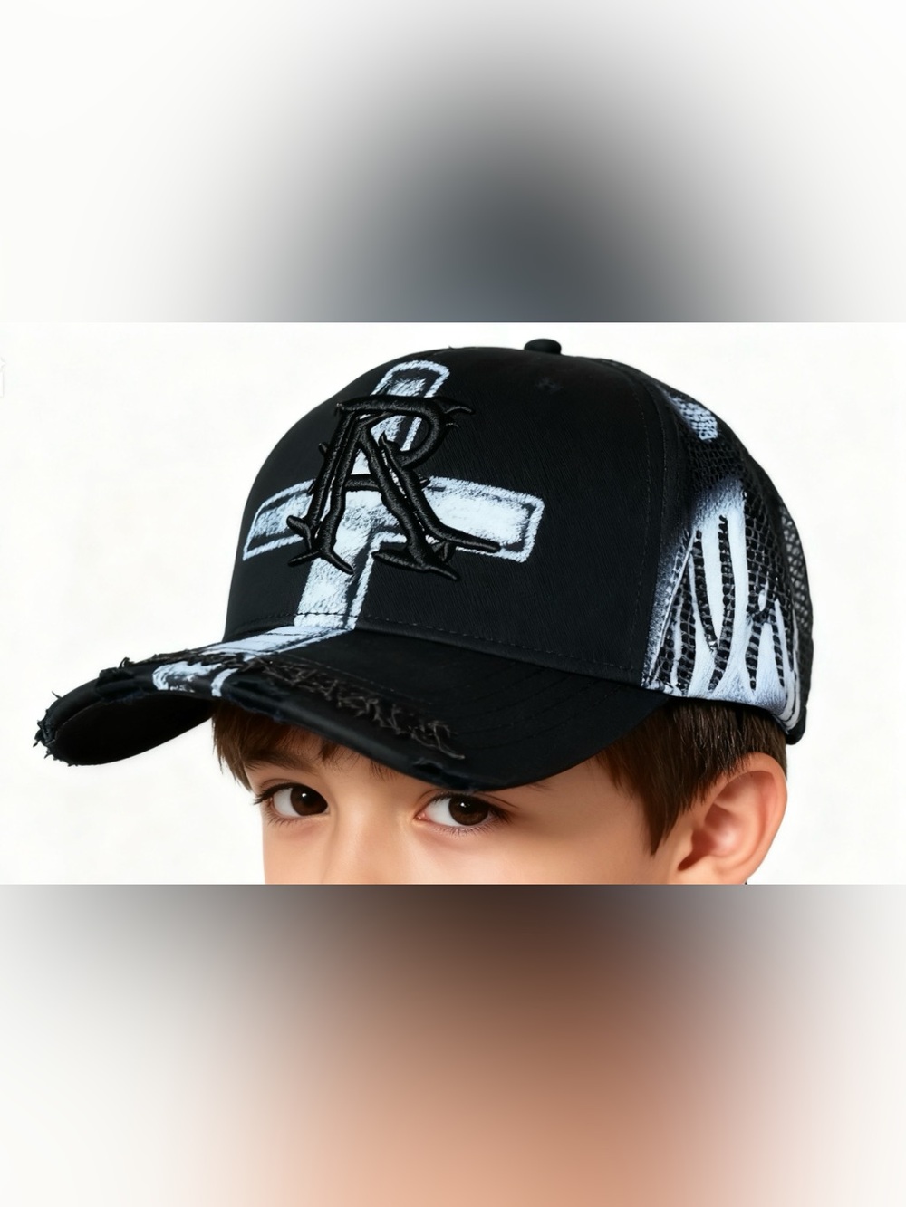 Black Baseball Cap with White Cross & Raised 'A' Logo